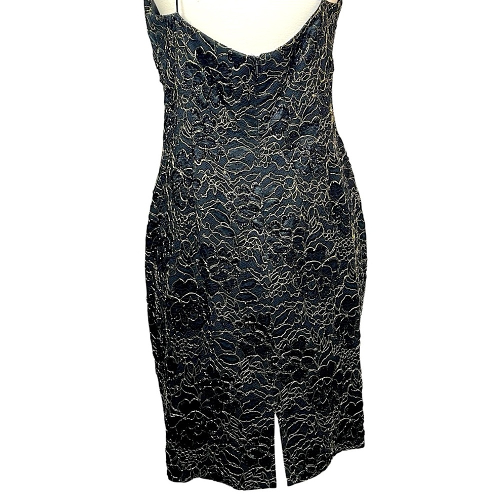 Carmen Marc Valvo Vintage 90s Black Gold Lace Beaded Mini Dress Sheath 10 Med - Picture 11 of 16